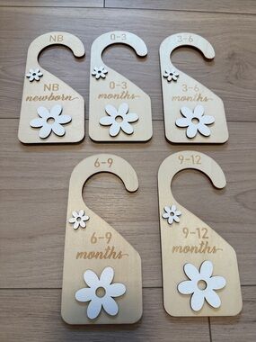 Wooden Baby Closet Dividers with White Flower Accents - Neutral